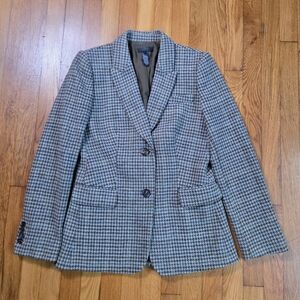 J. Crew Collection Irish Wool Houndstooth Moore Blazer Green Gray Tweed  Size 6